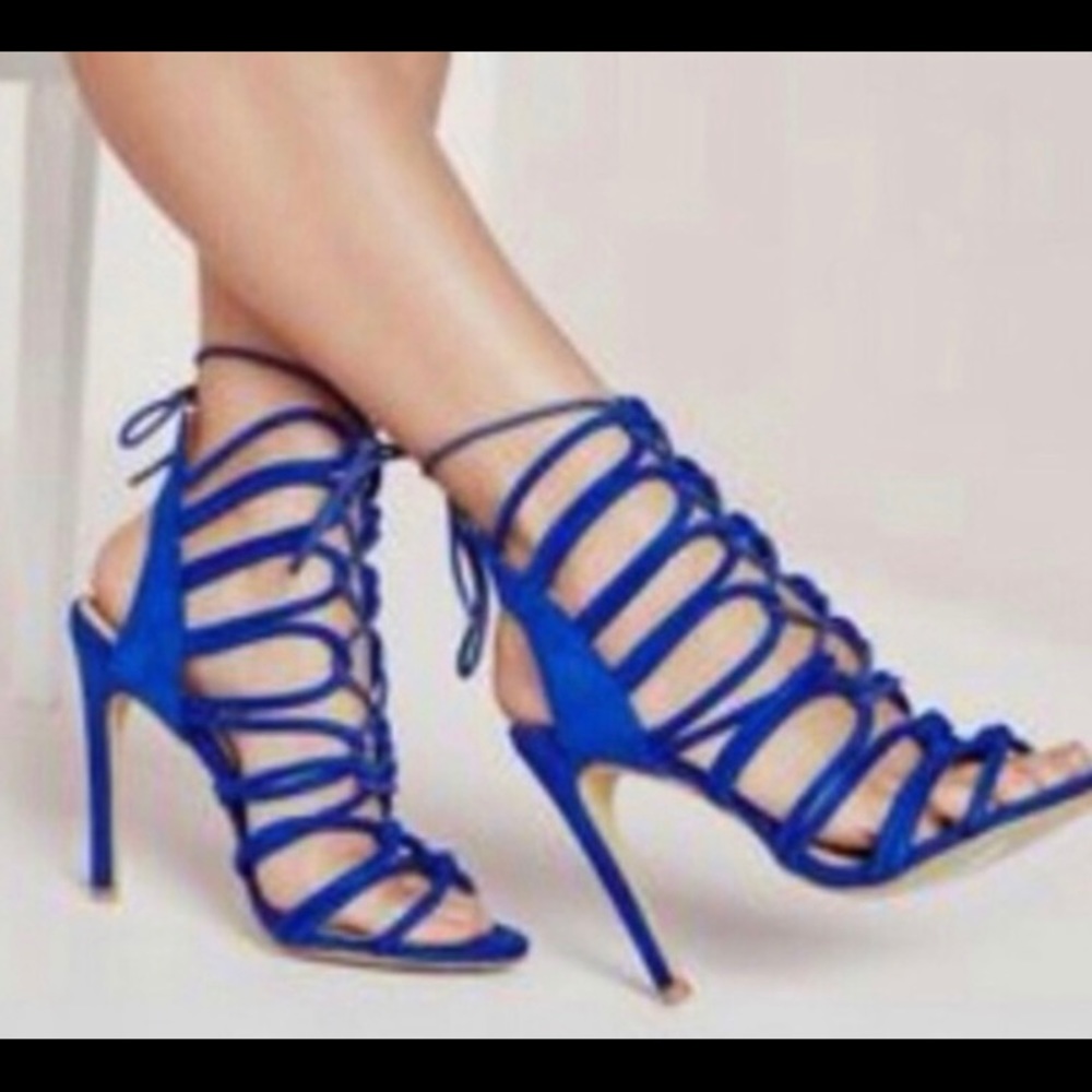Zara Blue Strappy Sexy Lace-Up Sandals